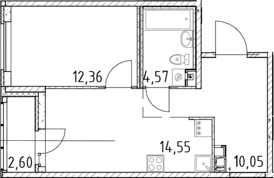 1-комнатная квартира 41.53 м², 6/17 эт., ЖК «Город Первых»